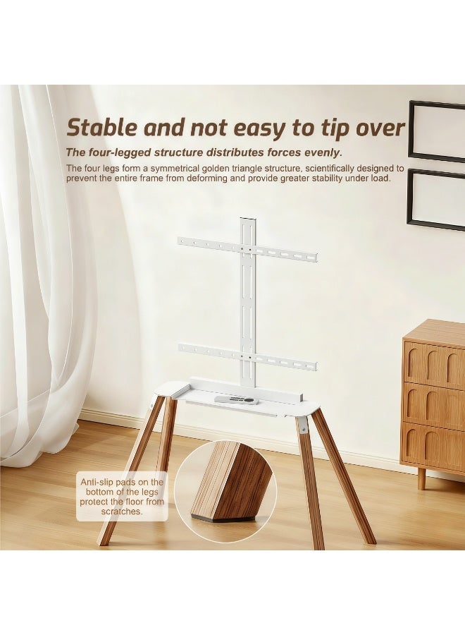 FlashHawk Wooden Floor TV Stand for 32-70 Inch TVs, Modern TV Screen Mount with Solid Beech Wood Legs & Storage Shelf, VESA up to 400x400mm, 40KG Weight Capacity - White - Image 3